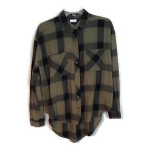 Abound Cotton Flannel Green and Black Plaid Shirt